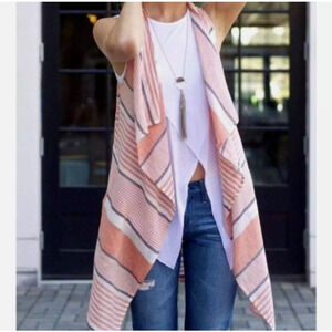 BB Dakota Avery Stripe Linen Cotton Drape Front Vest Women Size L New Sleeveless